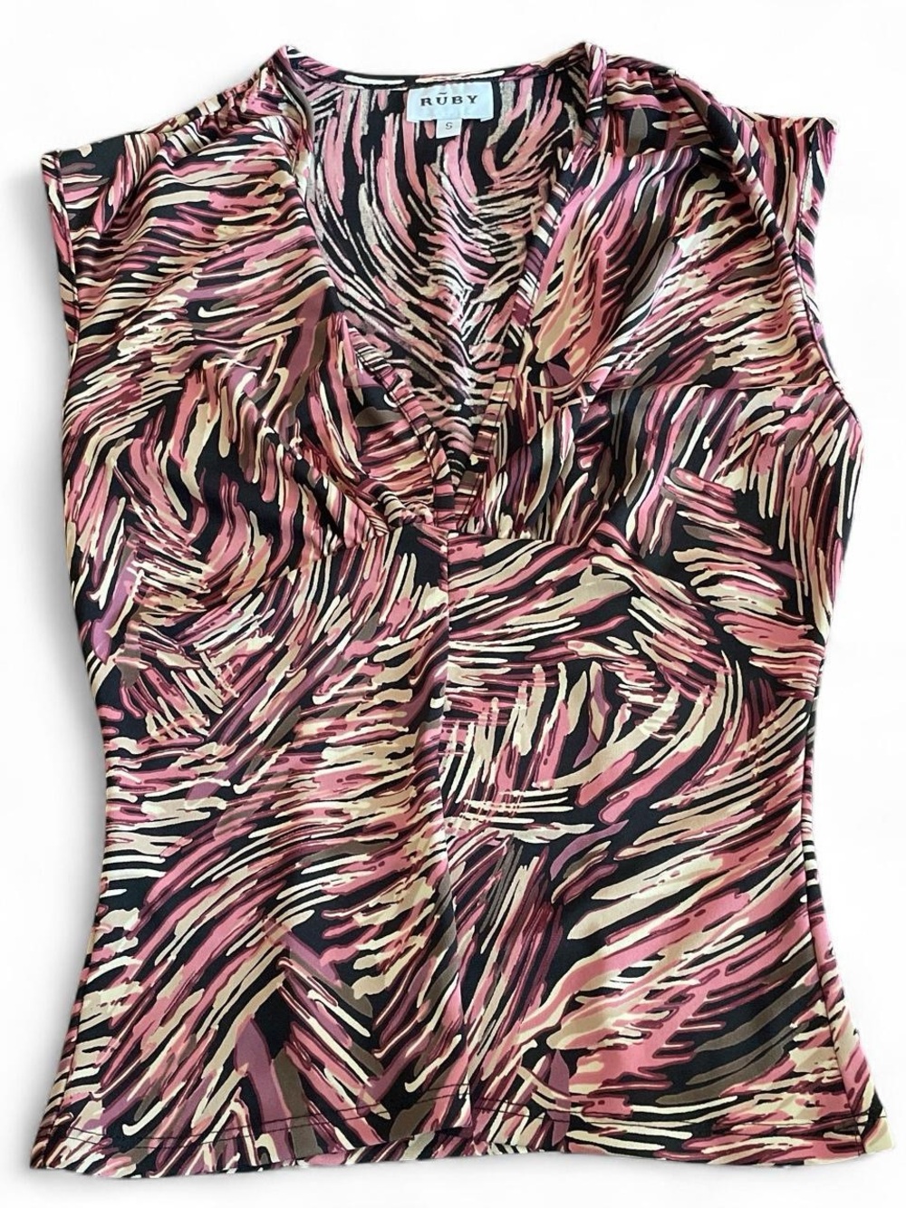 Y2K Vintage Office Siren Ruby Rũby Women’s Sleeveless Printed Fitted Blouse